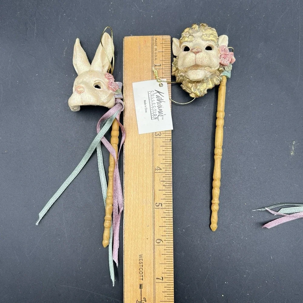 VTG Katherines Collection Ornaments Set of 3 Carnival Mask Lion Rabbit Llama